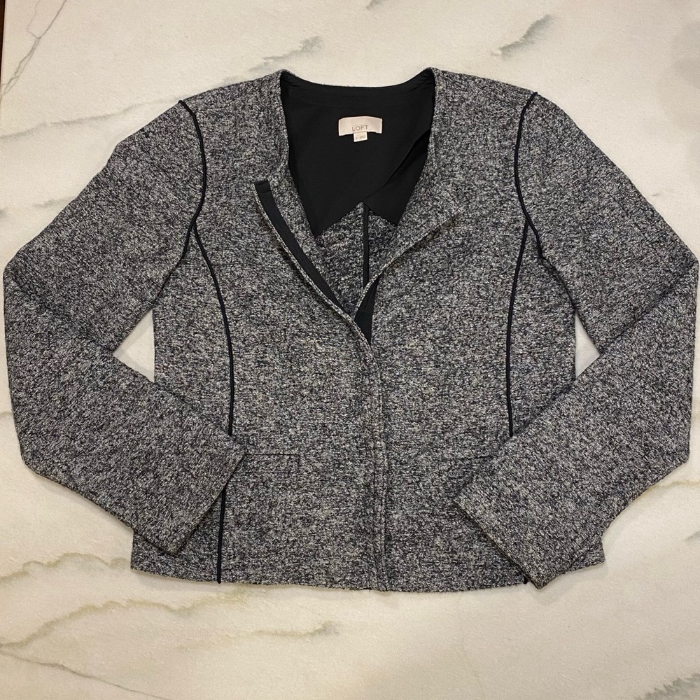 LOFT Jacket size 6 Heathered Black Wool/Cotton‎ Blend